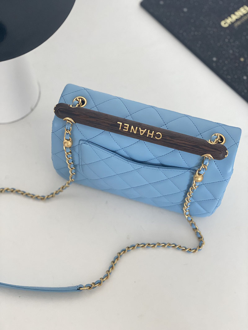シャネル 新作バッグ H品 CHANEL スモール トップハンドル フラップバッグ ラムスキン ライトブルー AS4151 B13085 NO195 - 画像 (9)