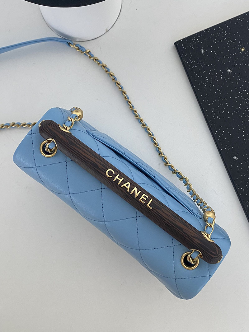シャネル 新作バッグ H品 CHANEL スモール トップハンドル フラップバッグ ラムスキン ライトブルー AS4151 B13085 NO195 - 画像 (8)