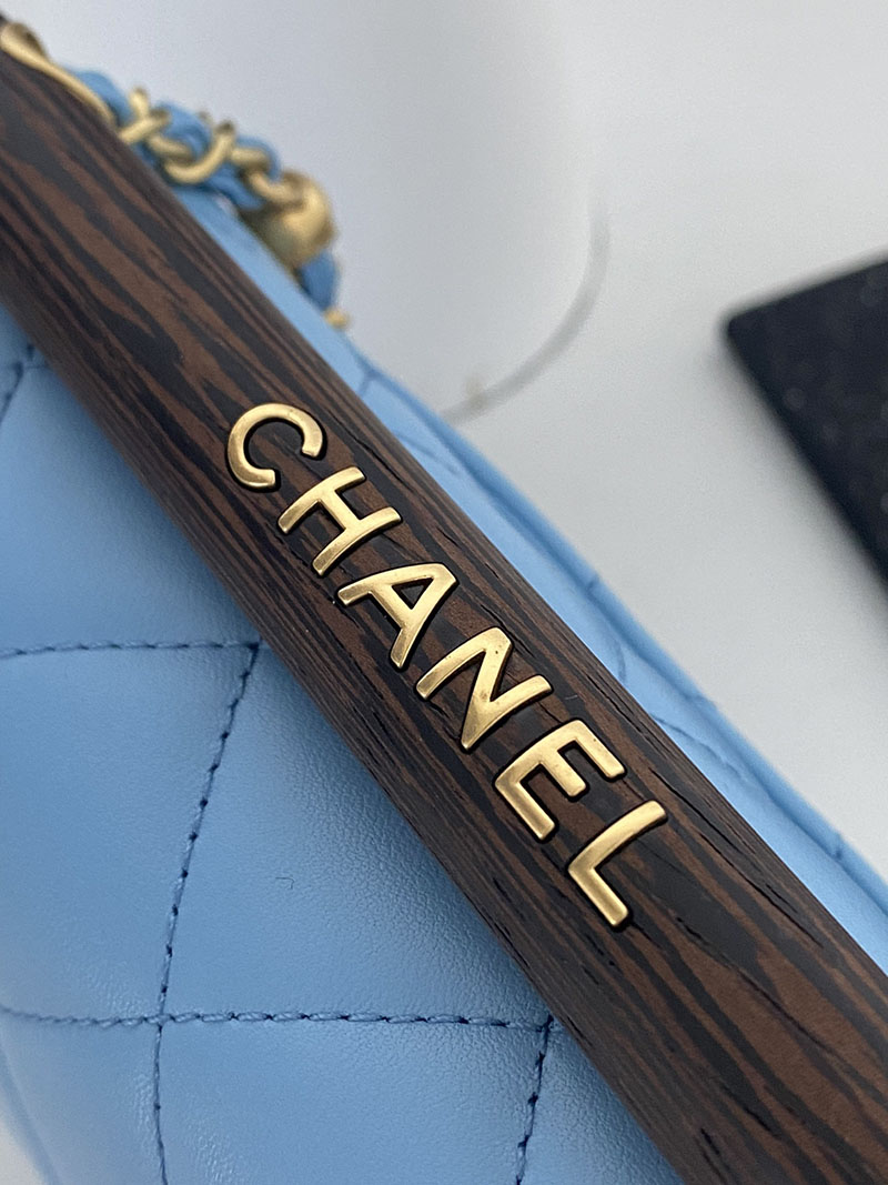 シャネル 新作バッグ H品 CHANEL スモール トップハンドル フラップバッグ ラムスキン ライトブルー AS4151 B13085 NO195 - 画像 (7)