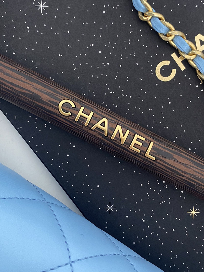 シャネル 新作バッグ H品 CHANEL スモール トップハンドル フラップバッグ ラムスキン ライトブルー AS4151 B13085 NO195 - 画像 (6)