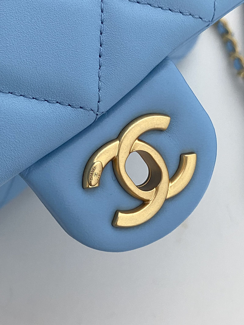 シャネル 新作バッグ H品 CHANEL スモール トップハンドル フラップバッグ ラムスキン ライトブルー AS4151 B13085 NO195 - 画像 (5)