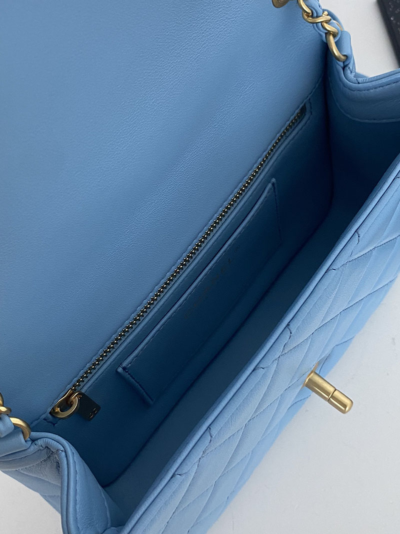 シャネル 新作バッグ H品 CHANEL スモール トップハンドル フラップバッグ ラムスキン ライトブルー AS4151 B13085 NO195 - 画像 (3)