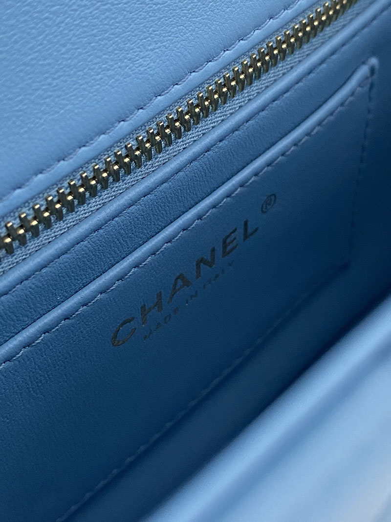 シャネル 新作バッグ H品 CHANEL スモール トップハンドル フラップバッグ ラムスキン ライトブルー AS4151 B13085 NO195 - 画像 (2)