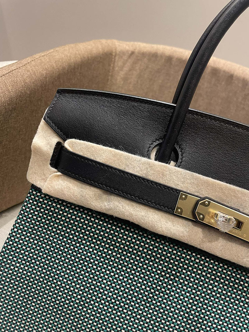 HERMES エルメス バーキン25 クロ×シロ×ミント×クロ トワルキャドリーユ×スイフト ゴールド金具 2520783 バーキン風バッグ - 画像 (8)