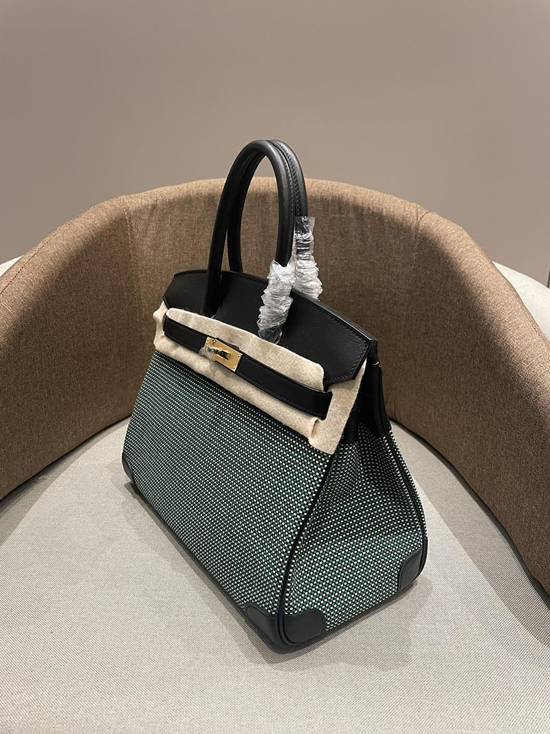 HERMES エルメス バーキン25 クロ×シロ×ミント×クロ トワルキャドリーユ×スイフト ゴールド金具 2520783 バーキン風バッグ - 画像 (7)