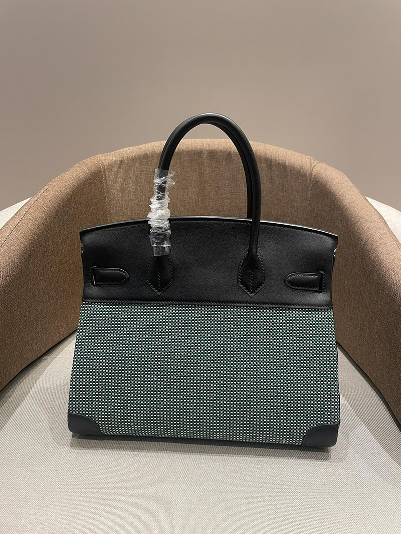 HERMES エルメス バーキン25 クロ×シロ×ミント×クロ トワルキャドリーユ×スイフト ゴールド金具 2520783 バーキン風バッグ - 画像 (6)