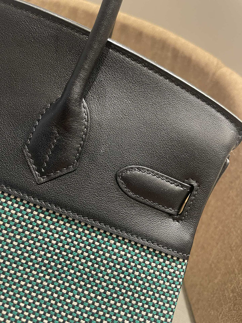 HERMES エルメス バーキン25 クロ×シロ×ミント×クロ トワルキャドリーユ×スイフト ゴールド金具 2520783 バーキン風バッグ - 画像 (5)
