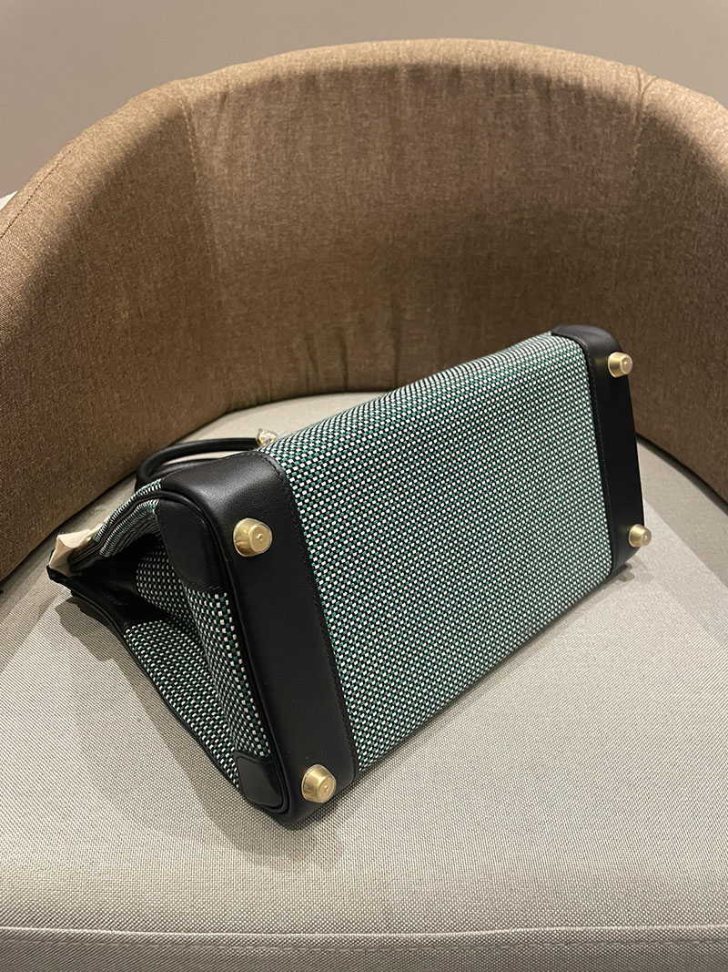 HERMES エルメス バーキン25 クロ×シロ×ミント×クロ トワルキャドリーユ×スイフト ゴールド金具 2520783 バーキン風バッグ - 画像 (3)