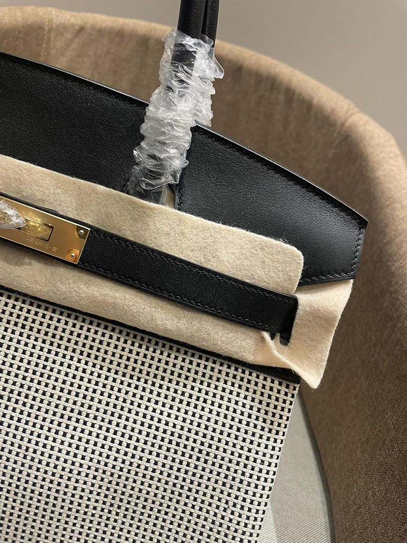 HERMES エルメス バーキン25 黒 ブラック トワルキャドリーユ×スイフト ゴールド金具 2520785 バーキン風バッグ ブランド - 画像 (2)