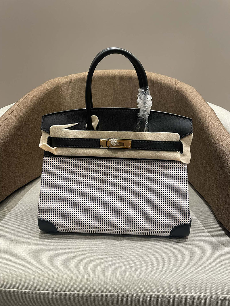 HERMES エルメス バーキン25 黒 ブラック トワルキャドリーユ×スイフト ゴールド金具 2520785 バーキン風バッグ ブランド - 画像 (10)