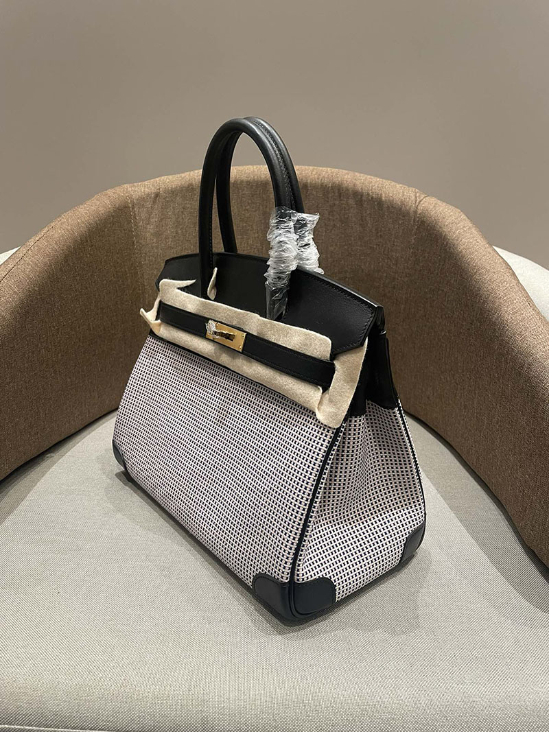 HERMES エルメス バーキン25 黒 ブラック トワルキャドリーユ×スイフト ゴールド金具 2520785 バーキン風バッグ ブランド - 画像 (9)