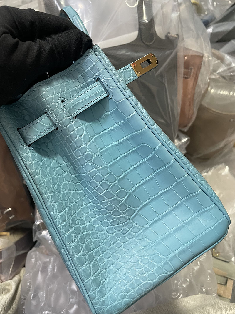 エルメス バーキン25 ブルーアトール クロコダイル アリゲーターマット ゴールド金具 2520831 エルメス バーキン クロコダイル 定価 - 画像 (4)