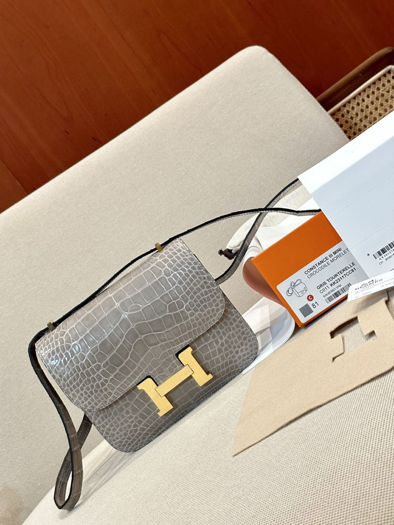 エルメス アウトレット 店舗 HERMES コンスタンス3 ミニ トゥルティールグレー クロコダイル アリゲーターマット ゴールド金具 2520846 コンスタンス クロコ 定価 - 画像 (14)