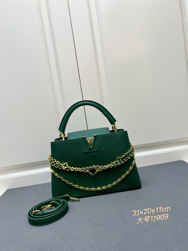 ルイヴィトン カプシーヌ MM 2way ショルダー ハンドバッグ 斜め掛け トリヨンレザー ヴェール グリーン 緑 ゴールド金具 M21690 - 画像 (9)