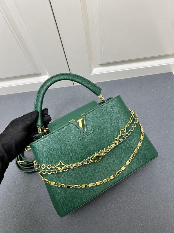 ルイヴィトン カプシーヌ MM 2way ショルダー ハンドバッグ 斜め掛け トリヨンレザー ヴェール グリーン 緑 ゴールド金具 M21690 - 画像 (6)