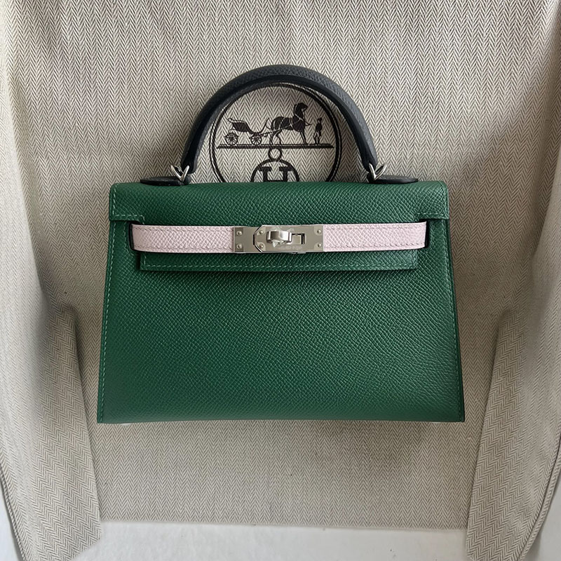 エルメス ミニバッグ HERMES ケリーミニ2 外縫い ヴェールモワイヤン/モーヴペール/アルドワーズ ヴォーエプソン シルバー金具 2521256 エルメスミニケリーバッグ - 画像 (2)
