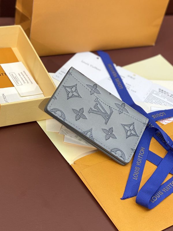 LOUIS VUITTON カードケース M81382 モノグラム・シャドウレザー グレー GRIS ANTHRACITE 超N品 - 画像 (3)