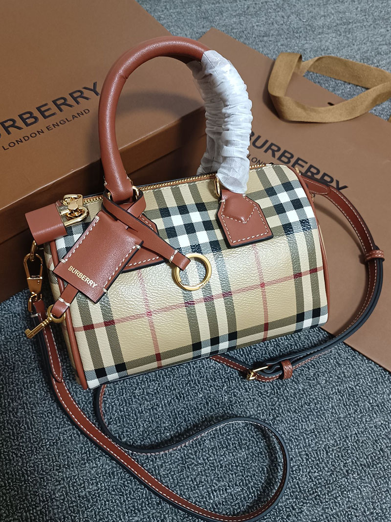 Burberry バーバリー ミニ チェック ボウリングバッグ 81097911 アーカイブベージュ/ブライアーブラウン 超N品 バーバリー ボストンバッグ レディース - 画像 (9)