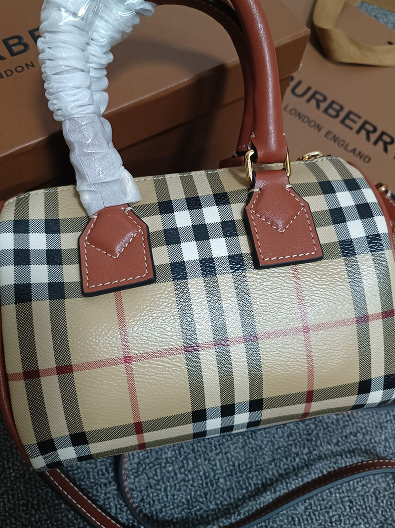 Burberry バーバリー ミニ チェック ボウリングバッグ 81097911 アーカイブベージュ/ブライアーブラウン 超N品 バーバリー ボストンバッグ レディース - 画像 (8)