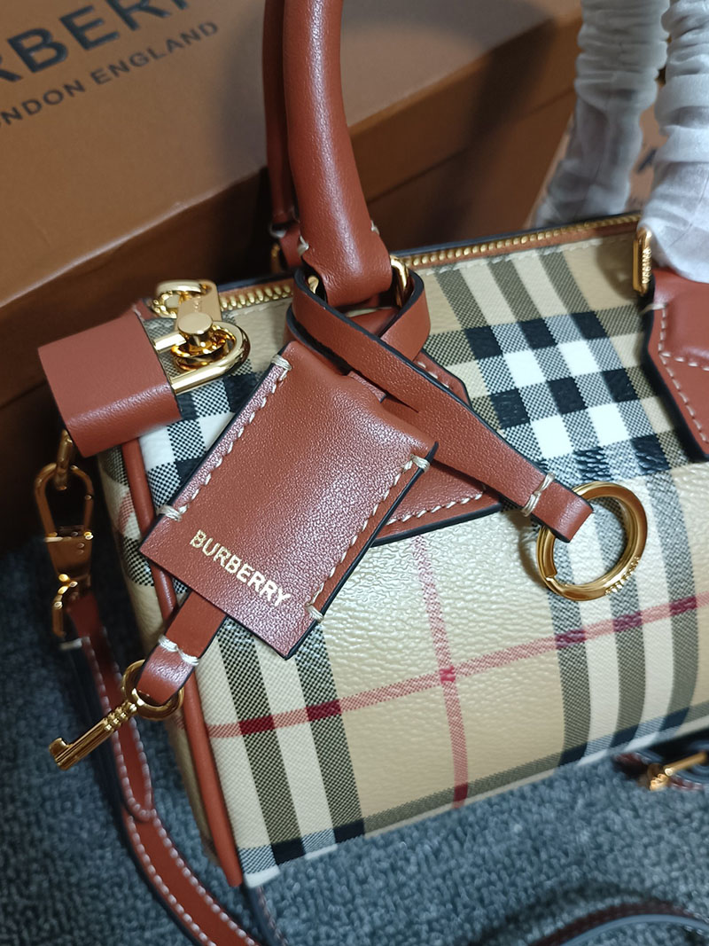 Burberry バーバリー ミニ チェック ボウリングバッグ 81097911 アーカイブベージュ/ブライアーブラウン 超N品 バーバリー ボストンバッグ レディース - 画像 (7)