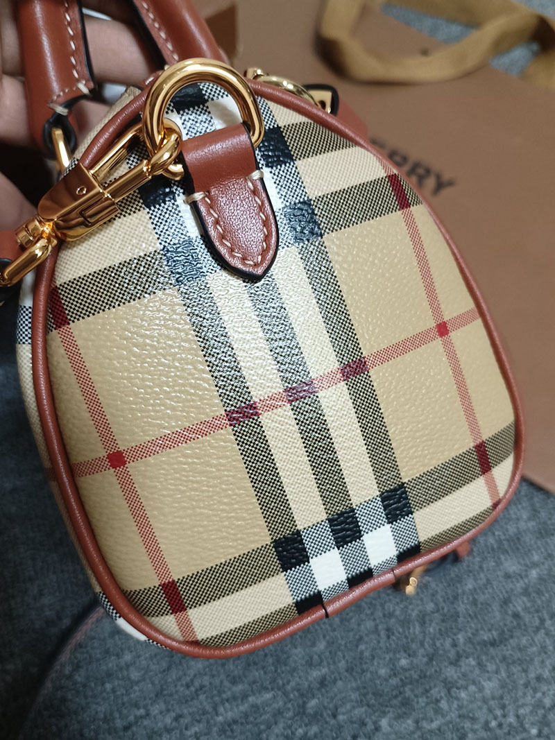 Burberry バーバリー ミニ チェック ボウリングバッグ 81097911 アーカイブベージュ/ブライアーブラウン 超N品 バーバリー ボストンバッグ レディース - 画像 (6)