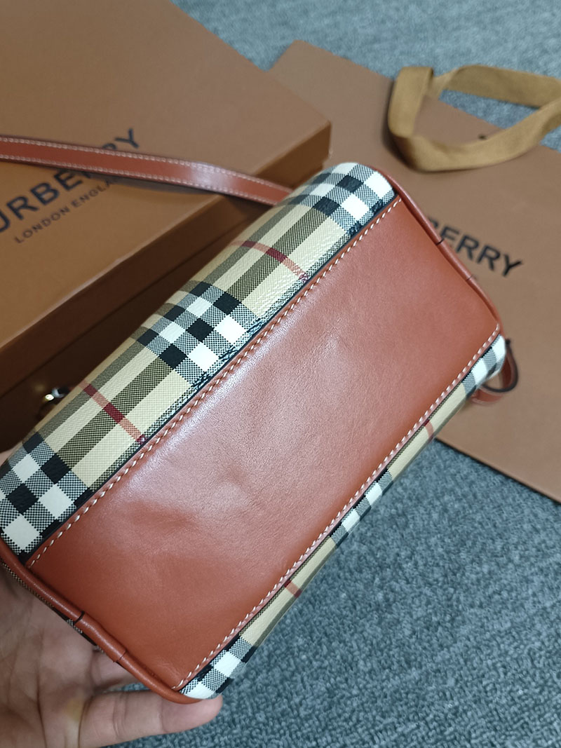 Burberry バーバリー ミニ チェック ボウリングバッグ 81097911 アーカイブベージュ/ブライアーブラウン 超N品 バーバリー ボストンバッグ レディース - 画像 (5)