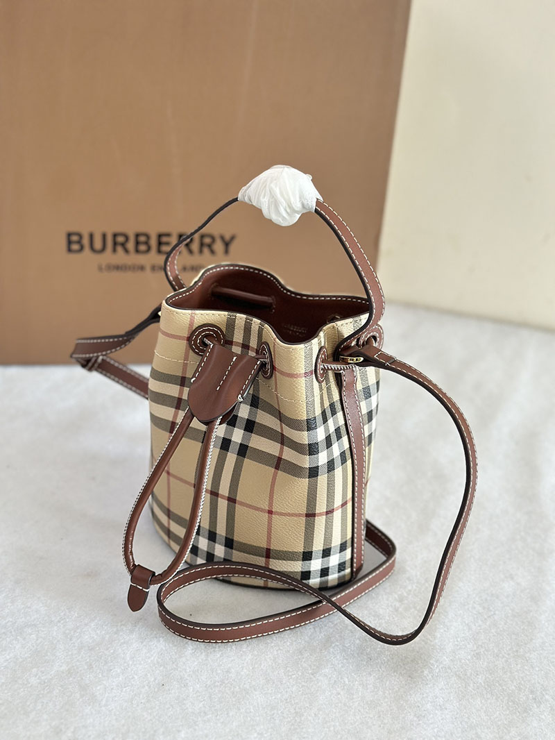 Burberry バーバリー ミニ チェック バケットバッグ アーカイブベージュ/ブライアーブラウン 81004861 バーバリー ショルダーバッグ アウトレット - 画像 (8)