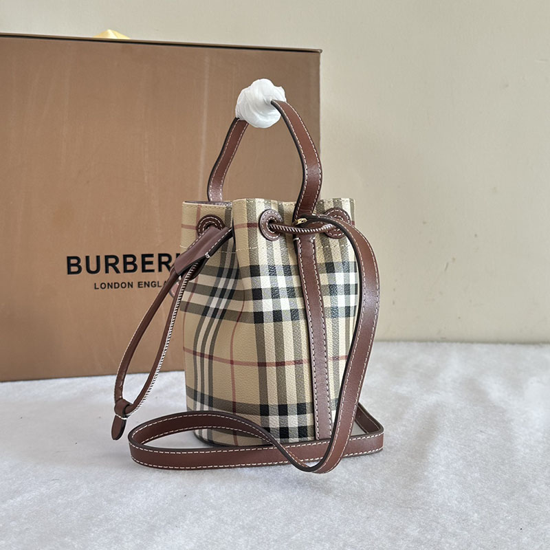 Burberry バーバリー ミニ チェック バケットバッグ アーカイブベージュ/ブライアーブラウン 81004861 バーバリー ショルダーバッグ アウトレット - 画像 (7)