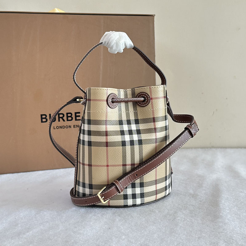 Burberry バーバリー ミニ チェック バケットバッグ アーカイブベージュ/ブライアーブラウン 81004861 バーバリー ショルダーバッグ アウトレット - 画像 (5)