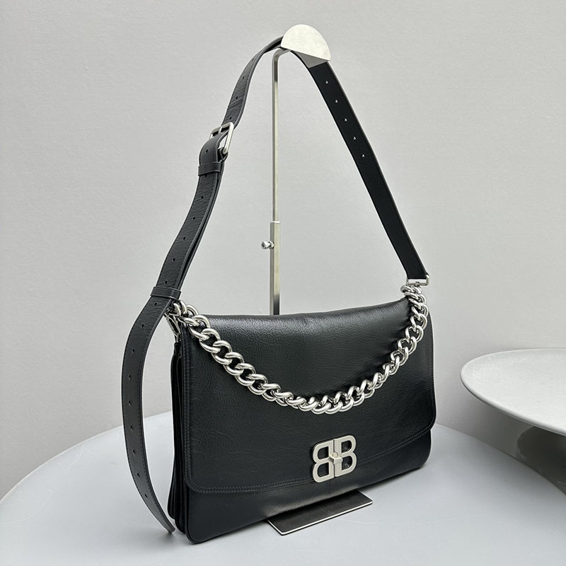 バレンシアガ アウトレット BALENCIAGA BBロゴ フラップショルダーバッグ 7485962AAI41000 ブラック カーフスキン バレンシアガ バッグ アウトレット - 画像 (9)