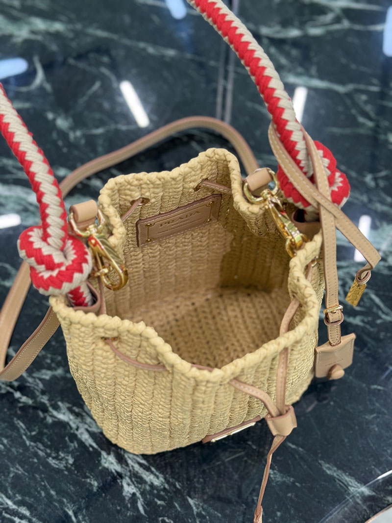 プラダ アウトレット PRADA クロシェ ミニ バケットバッグ 1BE068_2MHA_F0018_V_OVZ ナチュラル ビスコース プラダ バッグ アウトレット - 画像 (3)