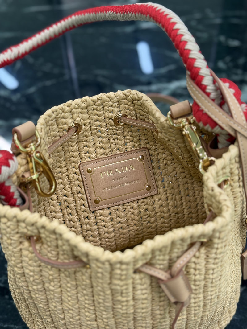 プラダ アウトレット PRADA クロシェ ミニ バケットバッグ 1BE068_2MHA_F0018_V_OVZ ナチュラル ビスコース プラダ バッグ アウトレット - 画像 (2)