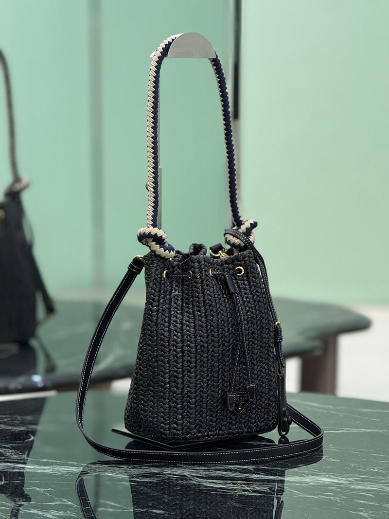 プラダ アウトレット PRADA クロシェ ミニ バケットバッグ 1BE068_2MHA_F0002_V_OVZ ブラック ビスコース プラダ バッグ アウトレット - 画像 (9)