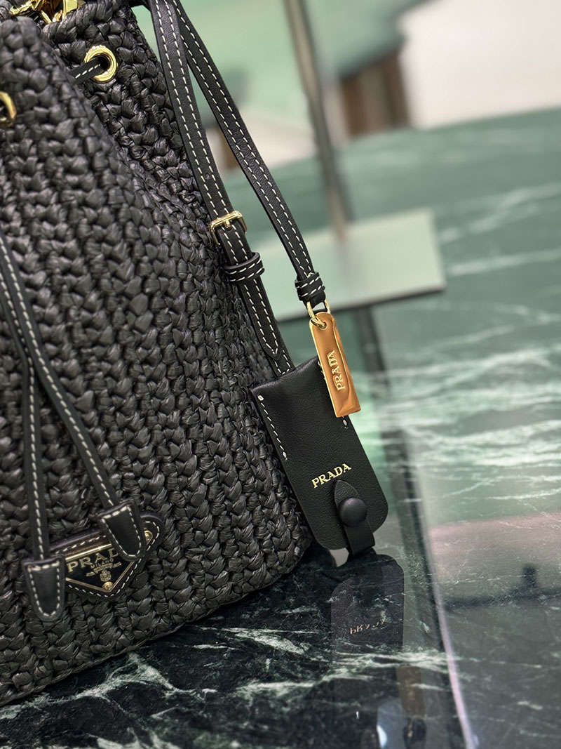プラダ アウトレット PRADA クロシェ ミニ バケットバッグ 1BE068_2MHA_F0002_V_OVZ ブラック ビスコース プラダ バッグ アウトレット - 画像 (8)