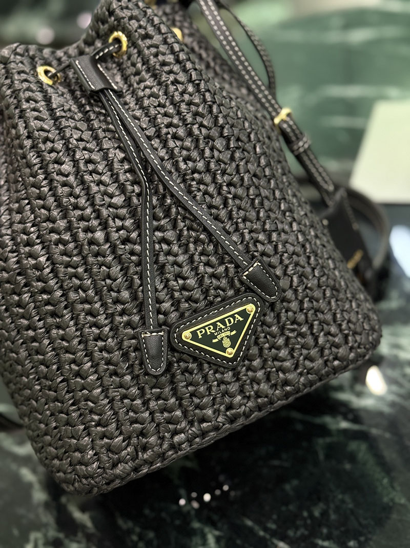 プラダ アウトレット PRADA クロシェ ミニ バケットバッグ 1BE068_2MHA_F0002_V_OVZ ブラック ビスコース プラダ バッグ アウトレット - 画像 (6)