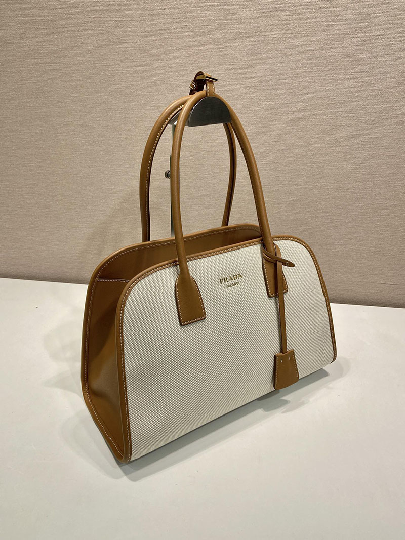 プラダ アウトレット PRADA リネン レザー トートバッグ 1BG572_2HJA_F0KFZ_V_OOZ タン/キャメル コットンリネン レディース プラダ トートバッグ - 画像 (9)