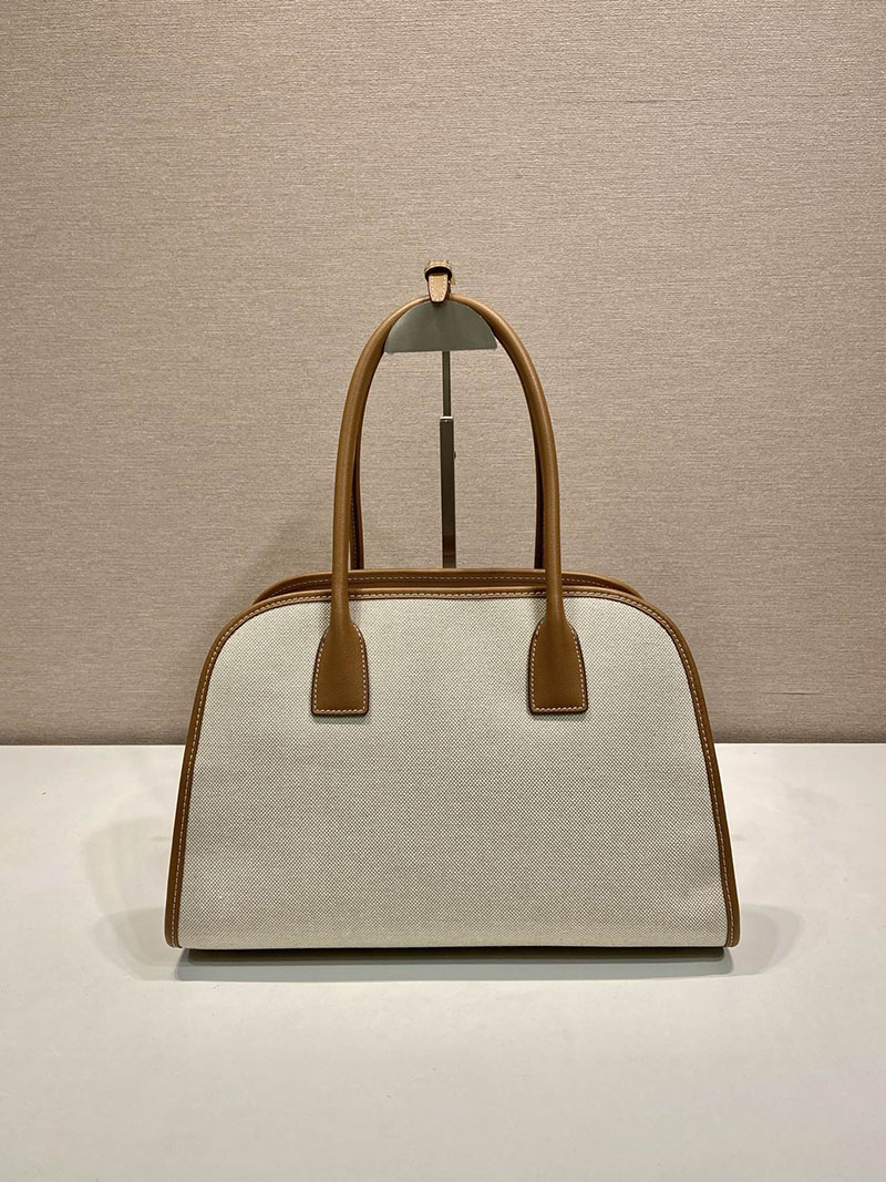プラダ アウトレット PRADA リネン レザー トートバッグ 1BG572_2HJA_F0KFZ_V_OOZ タン/キャメル コットンリネン レディース プラダ トートバッグ - 画像 (8)