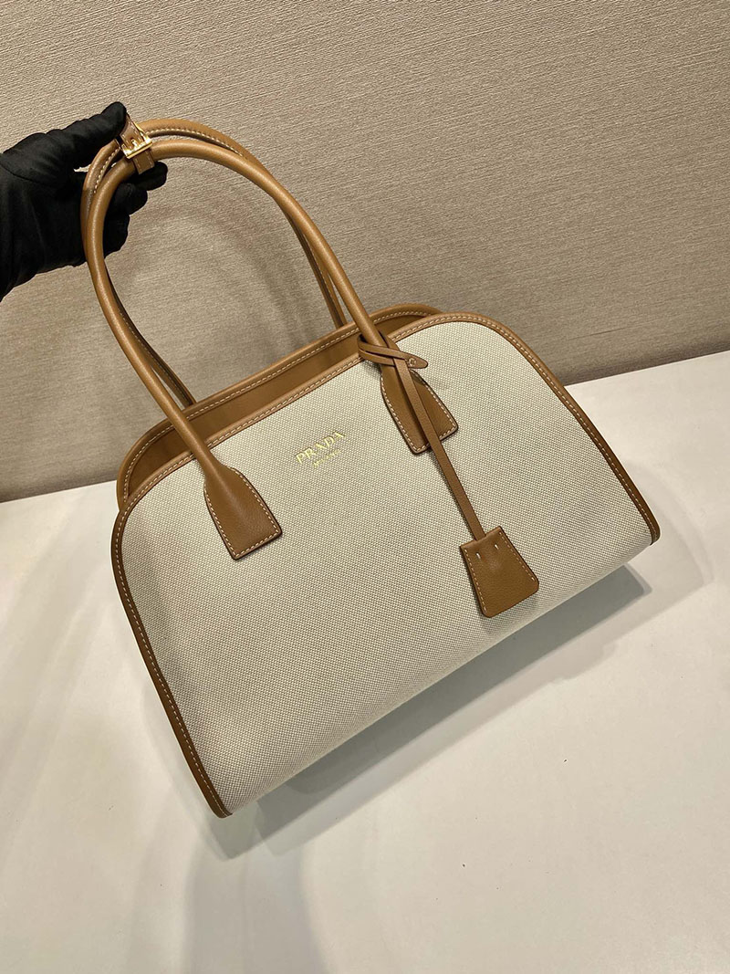 プラダ アウトレット PRADA リネン レザー トートバッグ 1BG572_2HJA_F0KFZ_V_OOZ タン/キャメル コットンリネン レディース プラダ トートバッグ - 画像 (7)
