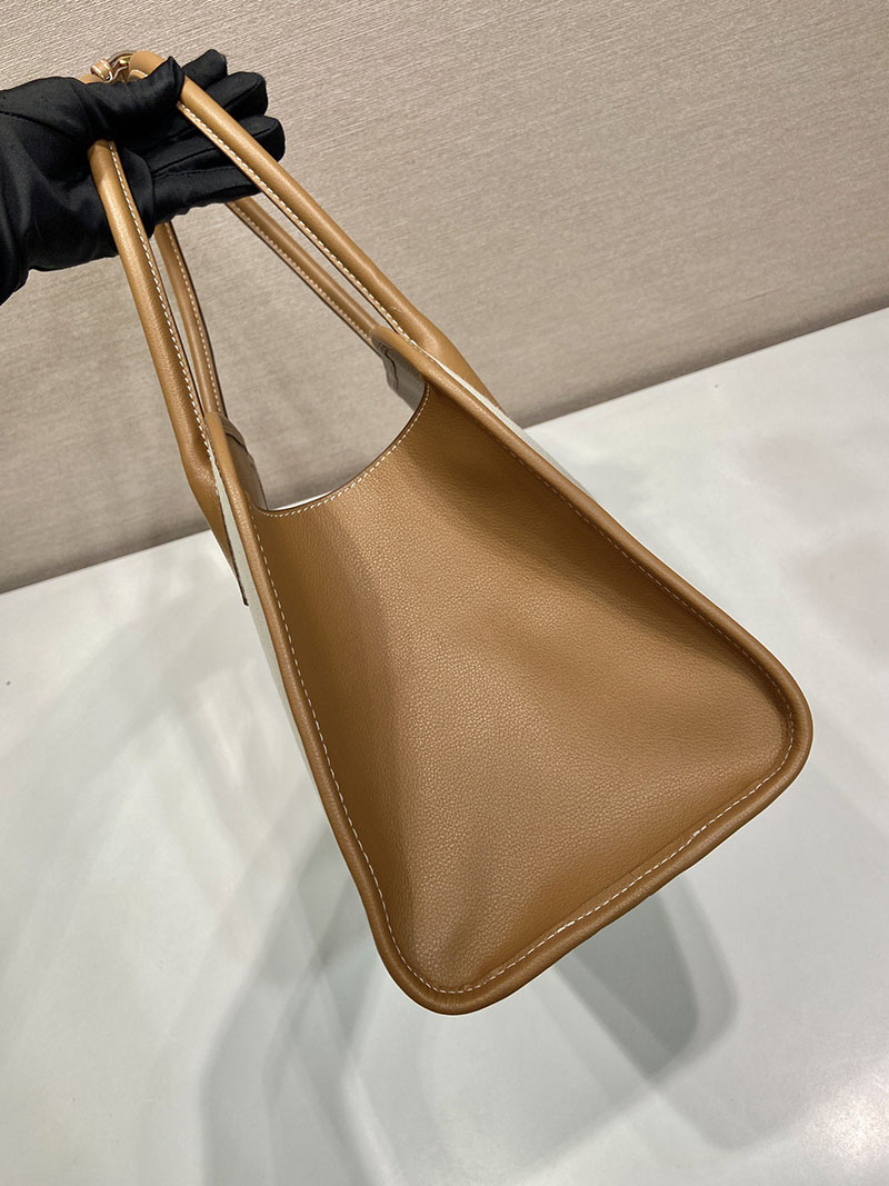 プラダ アウトレット PRADA リネン レザー トートバッグ 1BG572_2HJA_F0KFZ_V_OOZ タン/キャメル コットンリネン レディース プラダ トートバッグ - 画像 (6)