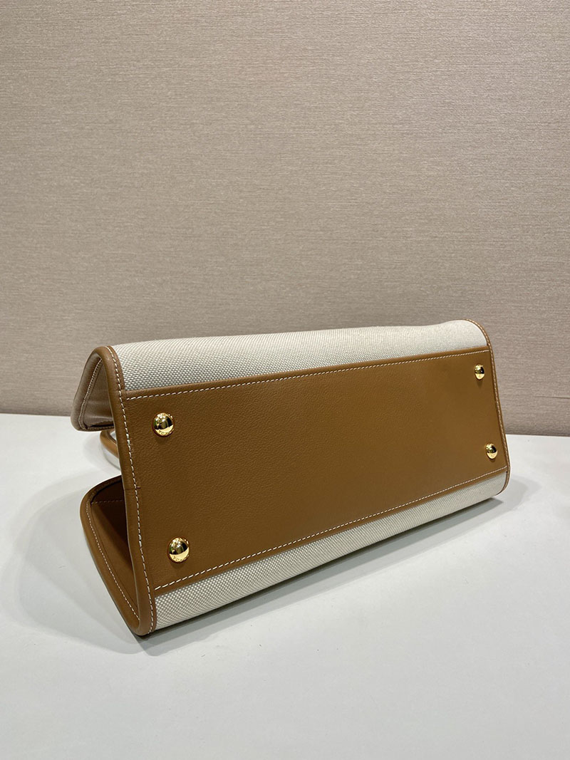 プラダ アウトレット PRADA リネン レザー トートバッグ 1BG572_2HJA_F0KFZ_V_OOZ タン/キャメル コットンリネン レディース プラダ トートバッグ - 画像 (5)