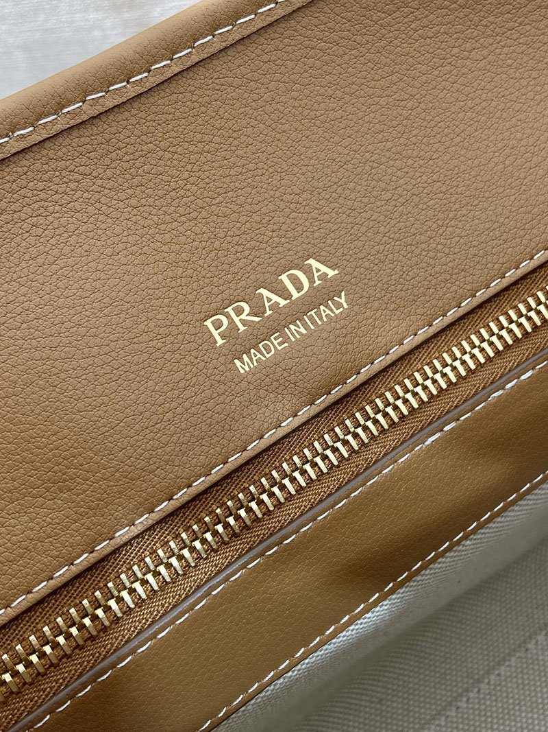 プラダ アウトレット PRADA リネン レザー トートバッグ 1BG572_2HJA_F0KFZ_V_OOZ タン/キャメル コットンリネン レディース プラダ トートバッグ - 画像 (4)