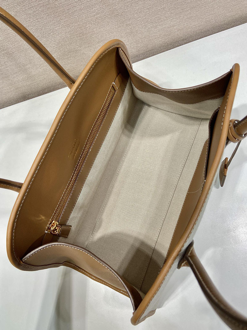 プラダ アウトレット PRADA リネン レザー トートバッグ 1BG572_2HJA_F0KFZ_V_OOZ タン/キャメル コットンリネン レディース プラダ トートバッグ - 画像 (2)