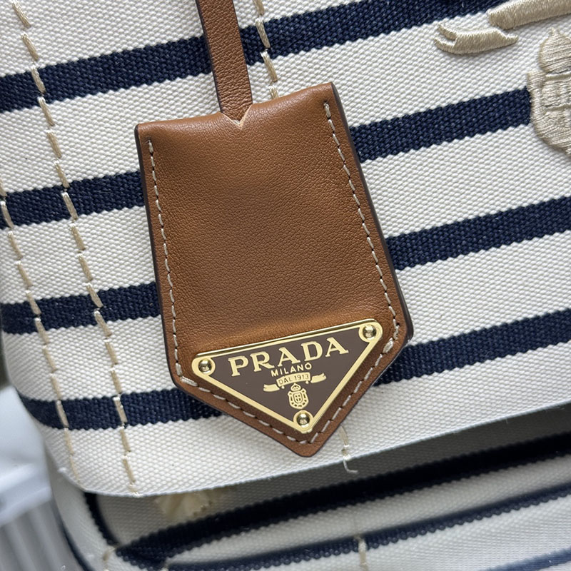 プラダ アウトレット PRADA ストライプ コットンキャンバス ミニバッグ 1BA038_2HJN_F0C56_V_8OX アイボリー/ブルー H品 プラダ トートバッグ 人気 - 画像 (5)