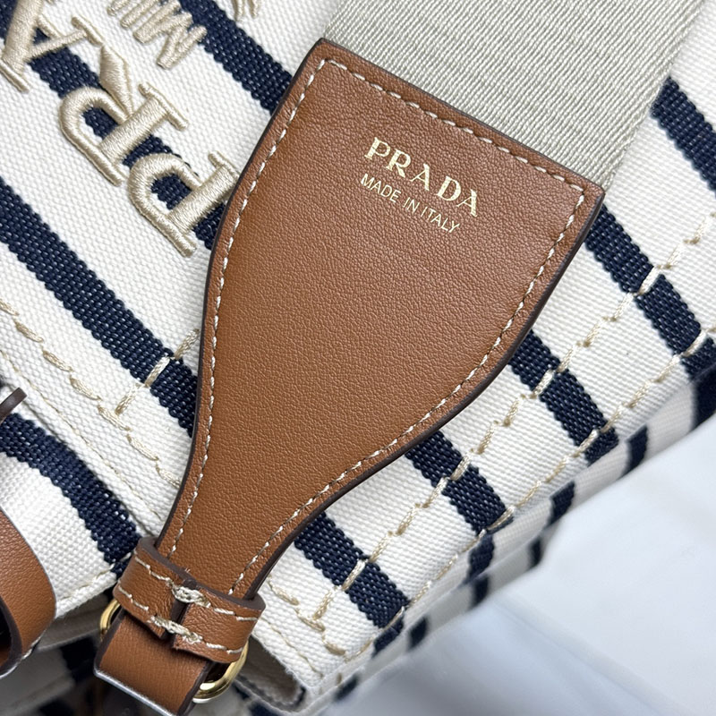 プラダ アウトレット PRADA ストライプ コットンキャンバス ミニバッグ 1BA038_2HJN_F0C56_V_8OX アイボリー/ブルー H品 プラダ トートバッグ 人気 - 画像 (4)