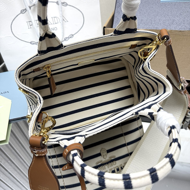 プラダ アウトレット PRADA ストライプ コットンキャンバス ミニバッグ 1BA038_2HJN_F0C56_V_8OX アイボリー/ブルー H品 プラダ トートバッグ 人気 - 画像 (3)