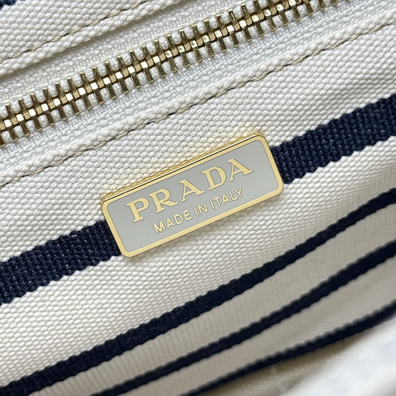 プラダ アウトレット PRADA ストライプ コットンキャンバス ミニバッグ 1BA038_2HJN_F0C56_V_8OX アイボリー/ブルー H品 プラダ トートバッグ 人気 - 画像 (2)