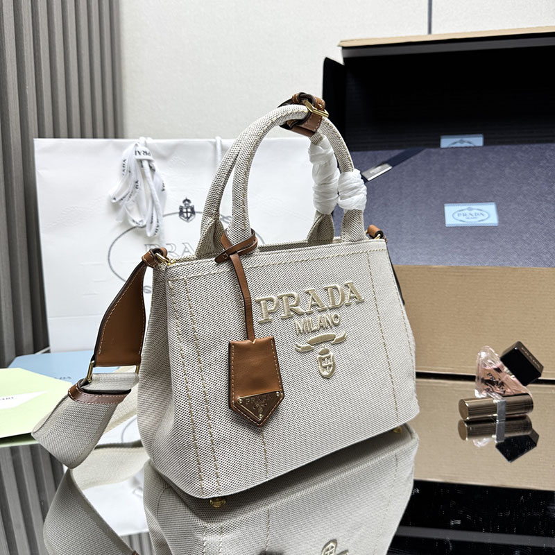 プラダ アウトレット PRADA スモール リネンブレンド ハンドバッグ 1BG464_2CX9_F0018_V_8OM ナチュラル H品 プラダ トートバッグ 人気 - 画像 (8)