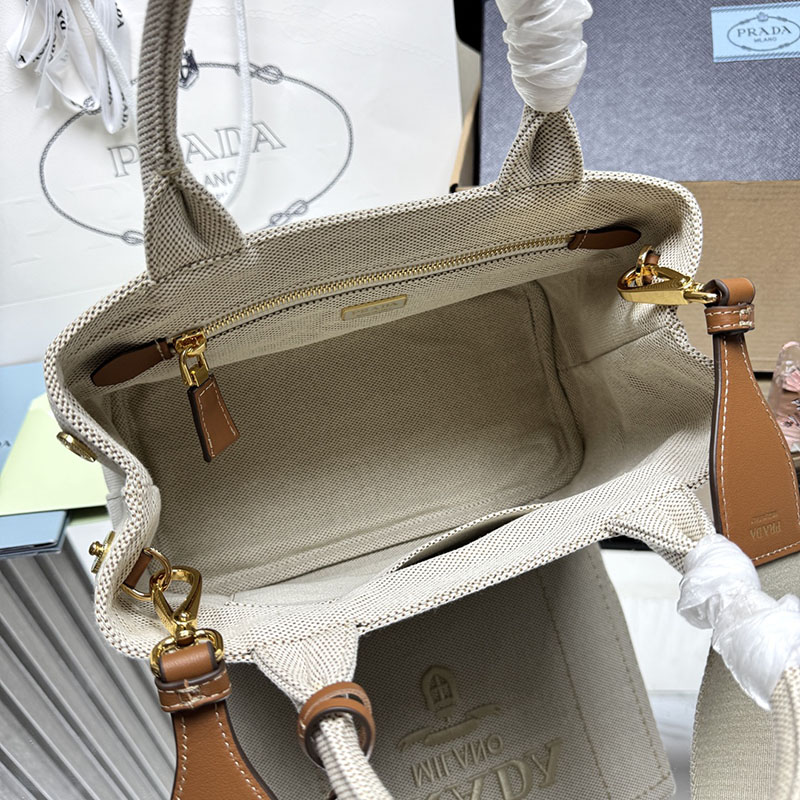 プラダ アウトレット PRADA スモール リネンブレンド ハンドバッグ 1BG464_2CX9_F0018_V_8OM ナチュラル H品 プラダ トートバッグ 人気 - 画像 (3)