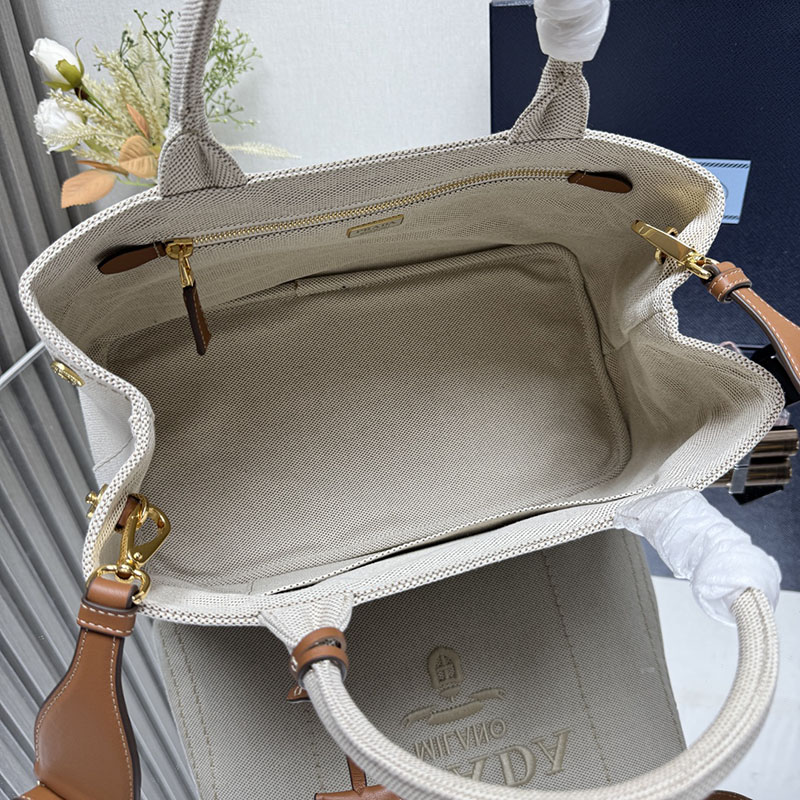 プラダ アウトレット PRADA ラージ リネンブレンド ハンドバッグ 1BG554_2CX9_F0018_V_8OM ナチュラル H品 プラダ トートバッグ 人気 - 画像 (3)