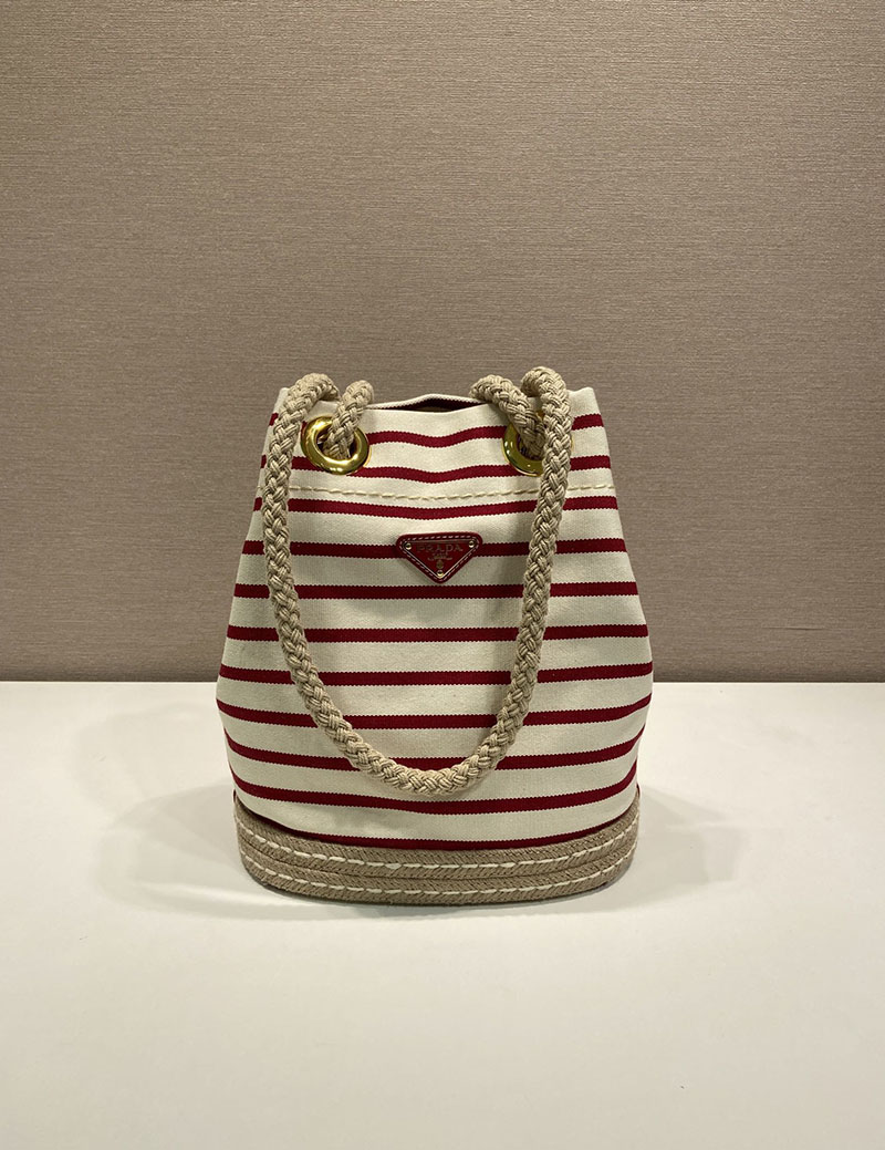 PRADA プラダ マリナー スモール ファブリック バケットバッグ 1BE082_2HHL_F059I_V_OOH アイボリー/レッド H品 プラダ 巾着バッグ アウトレット - 画像 (9)
